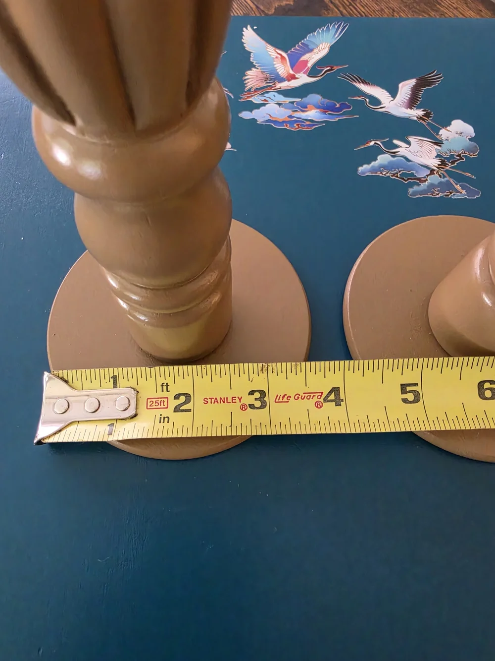 Set of 2 Wood Taper Candle Holder Candlesticks Taupe Brown Gold Accents Painted